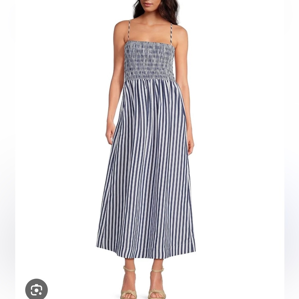 Gianni Bini Renee Striped Smoked Square Neck Dress Sz Large NWT | Summer Dress -